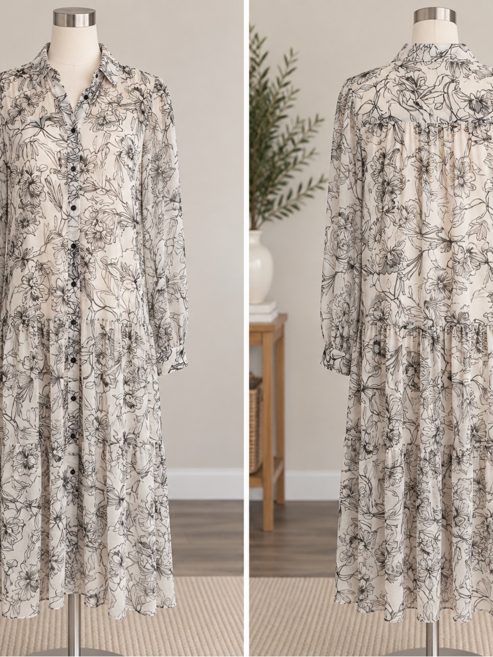Julia Jordan Black & White Floral Button Front Dress Size 6